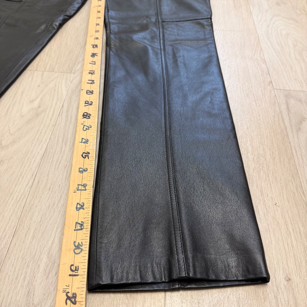 Danier Leather Pants Straight Leg Panelled Black Biker 90s Grunge Old Money 8/29 - Picture 11 of 16